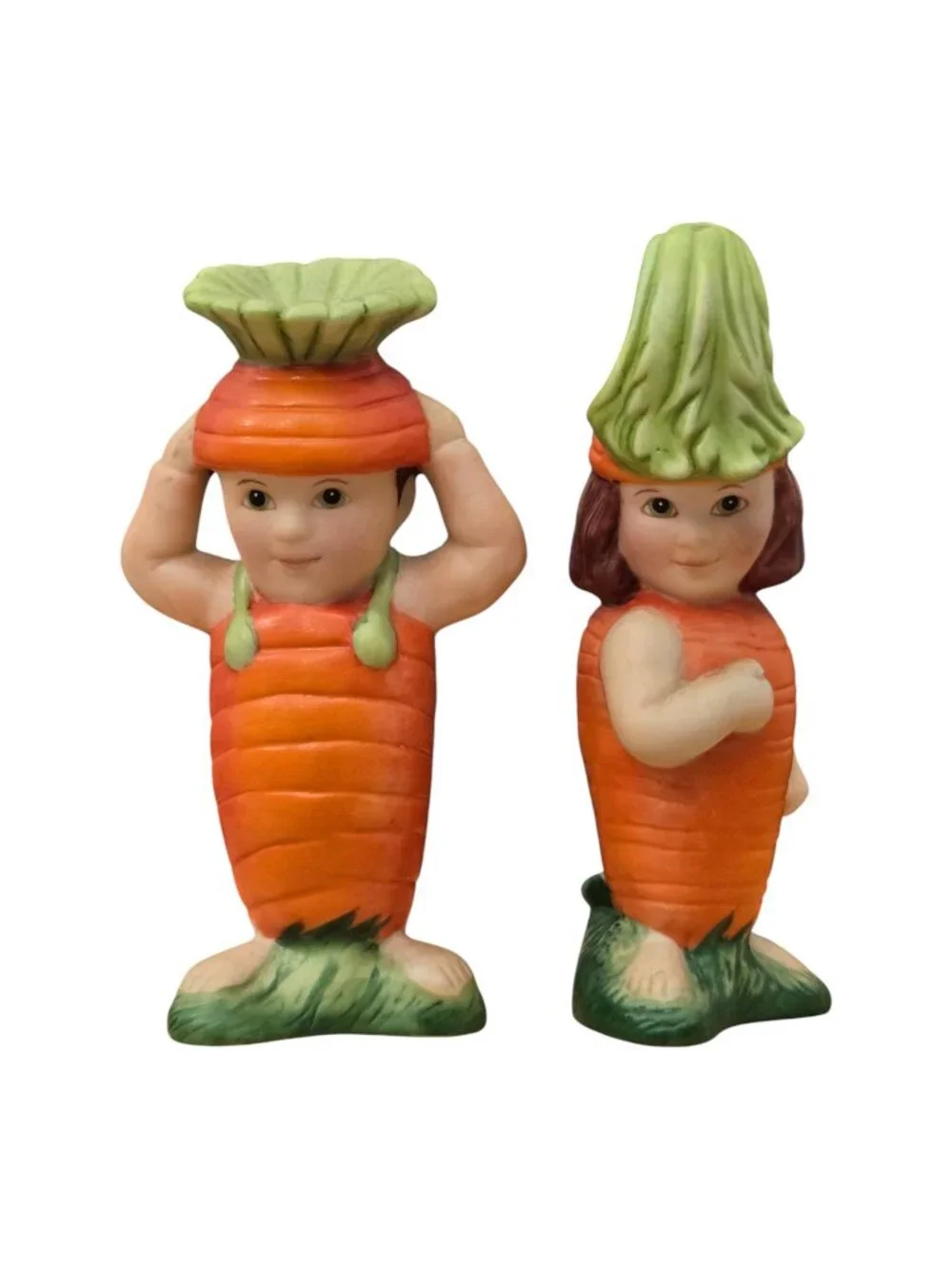 Carrot Salt & Pepper Shaker Set Kids Couple Kitsch Franklin Mint Vintage 1991